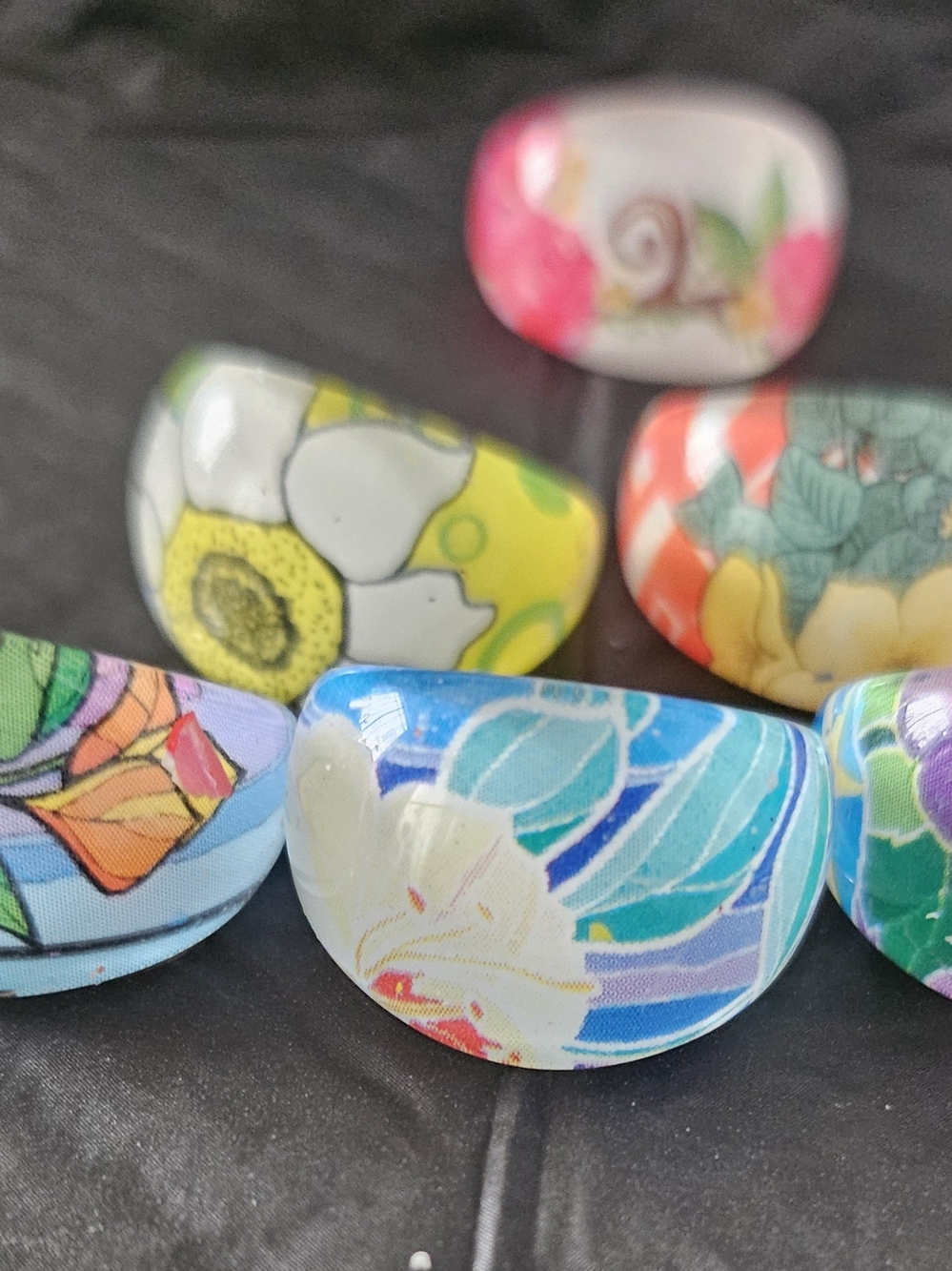 Floral Resin Statement Rings - Blue & Multicolor